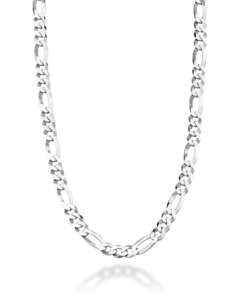 Miabella Italian 925 Sterling Silver 7mm Solid Diamond-Cut Figaro Link Chain Necklace for Men, Made in Italy (Length 18 Inches) - Image 1